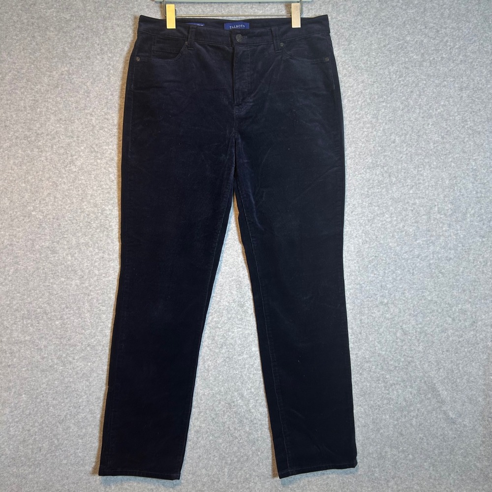 Talbots Corduroy Pants Womens 10P Navy High Waist Straight Leg Dark Academia